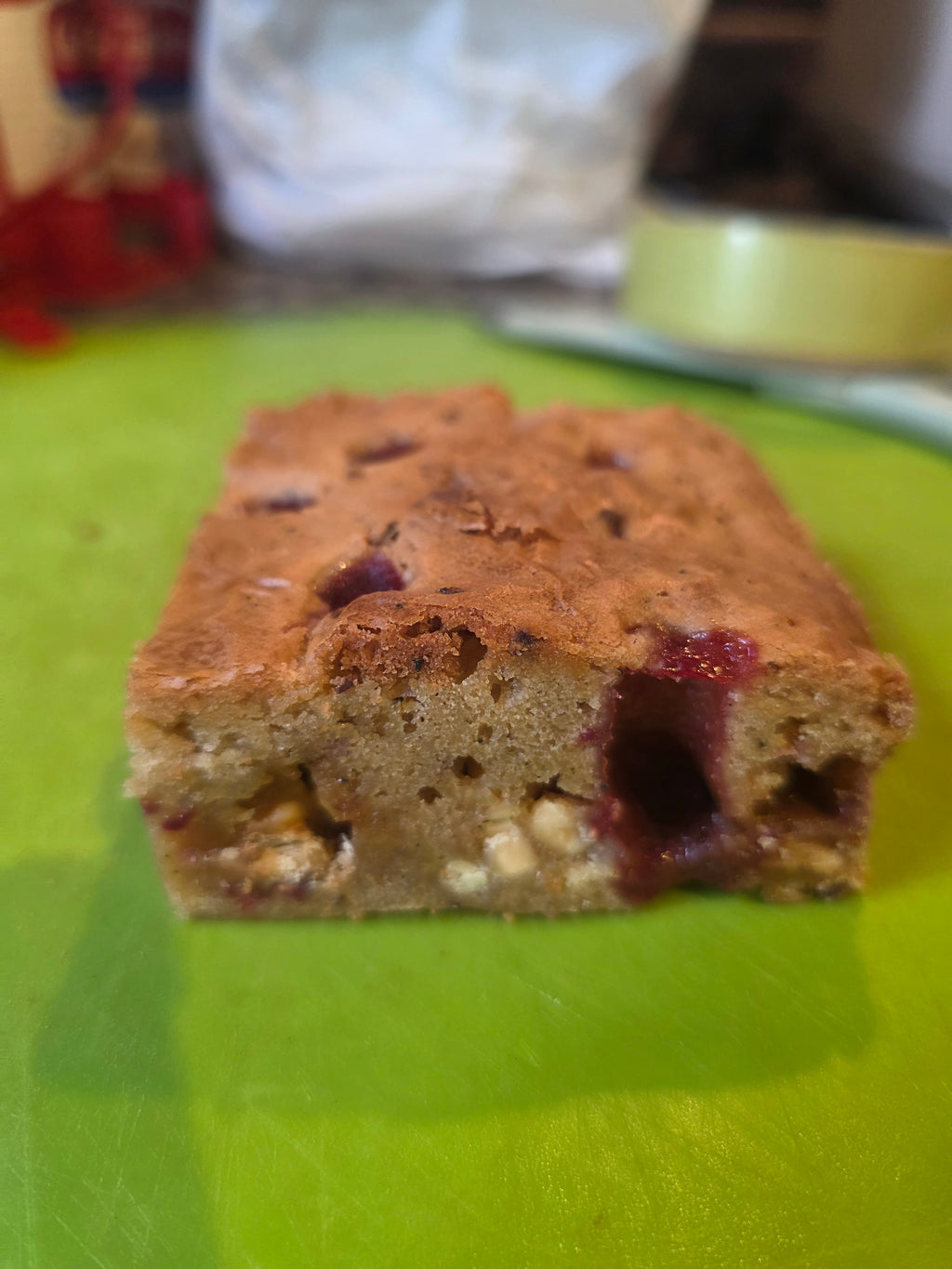 Rapsberry and white chocolate blondies